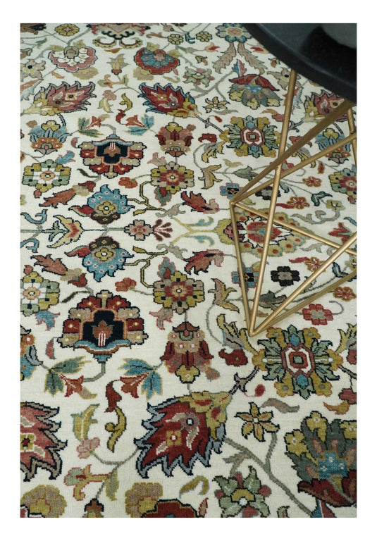 Beautiful Premium look Hand knotted Ivory and Red 8x10 wool Area Rug