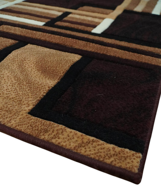 Modern Geometrical Pattern Beige, Brown, Black And White Hand Woven 6x8 ft Bedroom, Living Room Rug Polyester Area Rug