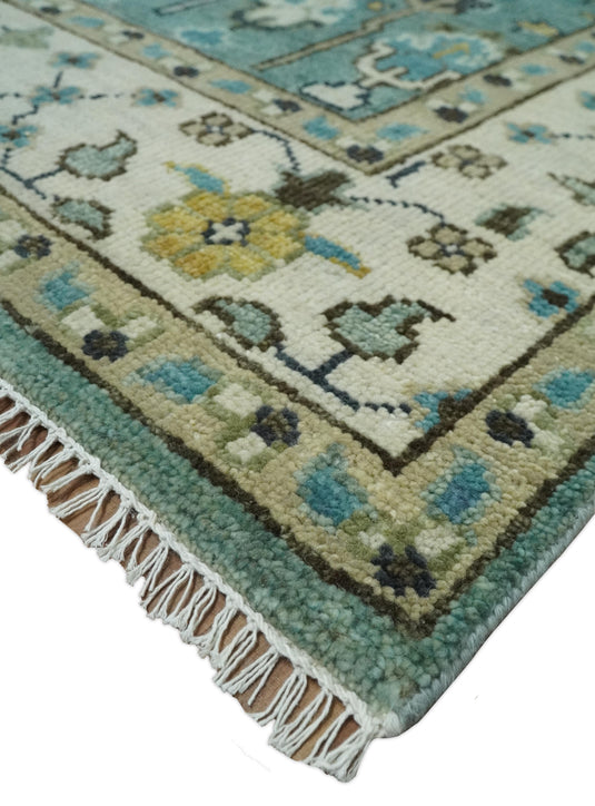 Turkish Wool Oushak Rug, Blue and Ivory Hand Knotted Multi Size Vintage Persian Rug, Bedroom, Living Room Rug - CP599