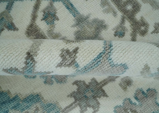 Traditional Oriental Oushak Hand knotted Ivory and Teal 8x10 ft Bedroom, Living Room Rug ,wool Area Rug