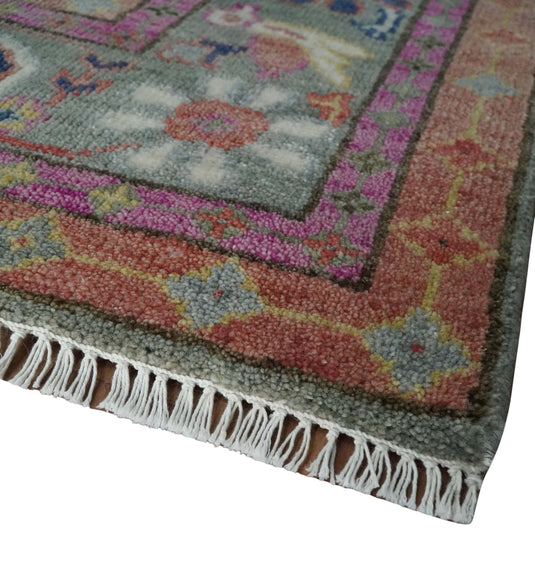 Hand Knotted Oriental Oushak Rug Rust, Grey, Blue and Ivory Multi Size Ideal for Living, Bedroom, and Dining Room