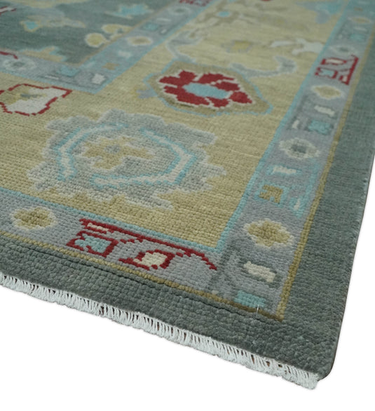 Custom Made Hand Knotted Oriental Oushak Gray And Beige Wool Area Rug