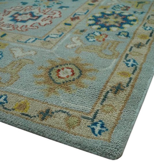 Vibrant Colorful Silver, Rust, Blue And Gold Oushak Hand Knotted 8x10 ft wool Area Rug