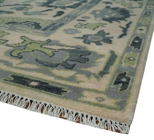 Hand Knotted Oriental Oushak Rug Camel, Charcoal and Green Multi Size Ideal for Living, Bedroom, and Dining Room