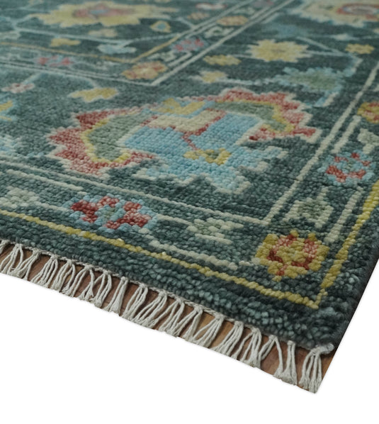 Hand Knotted Oriental Oushak Rug Grey, Beige and Aqua Multi Size Ideal for Living, Bedroom, and Dining Room CP2039