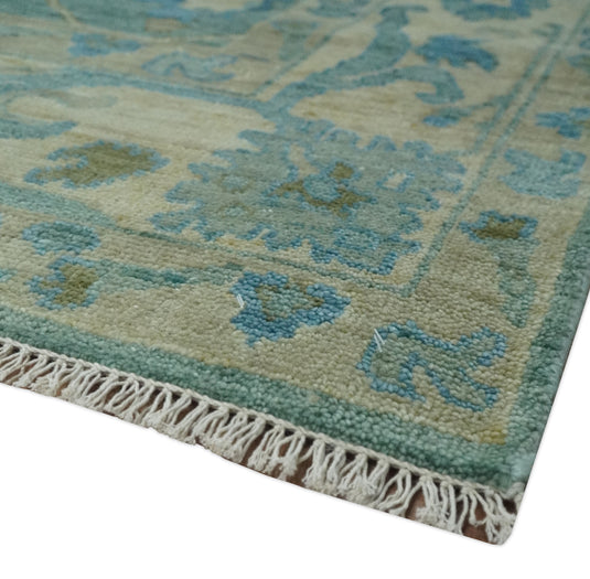 Hand Knotted Oushak Rug Blue, Beige and Green Multi Size Ideal for Living, Bedroom, and Dining Room