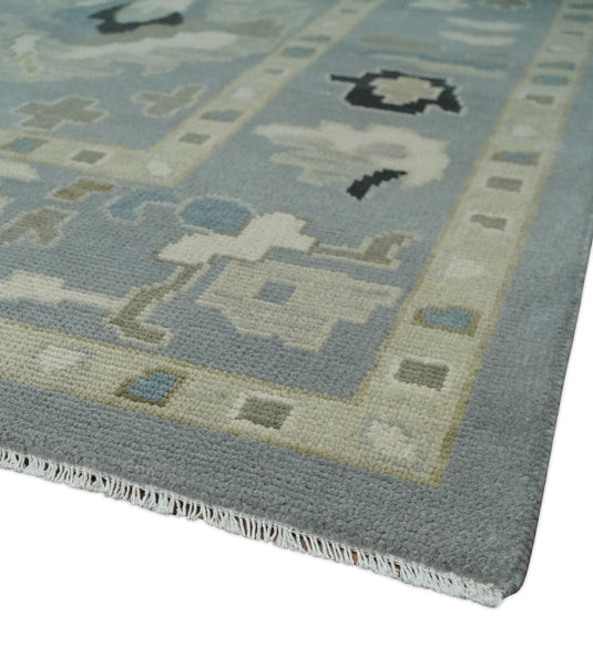 Custom Made Modern Oushak Hand Knotted Gray And Beige Wool Area Rug