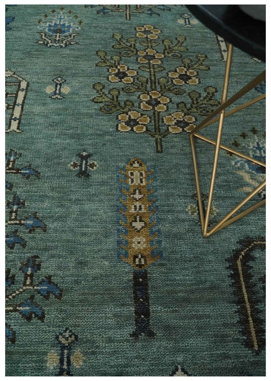 Teal Green Traditional Turkish Hand knotted Tree of life 8x10 wool Area Rug