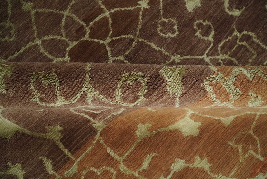 Traditional Handloom Brown , Rust and Olive 5x8 ft Bedroom, Living Room Rug , Art Silk  Area Rug AAOC458