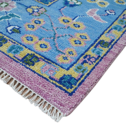 Traditional Antique Vintage Persian Hand Knotted Oushak Rug Lavender and Blue Multi Size Ideal for Living, Bedroom, and Dining Rooms | CP754