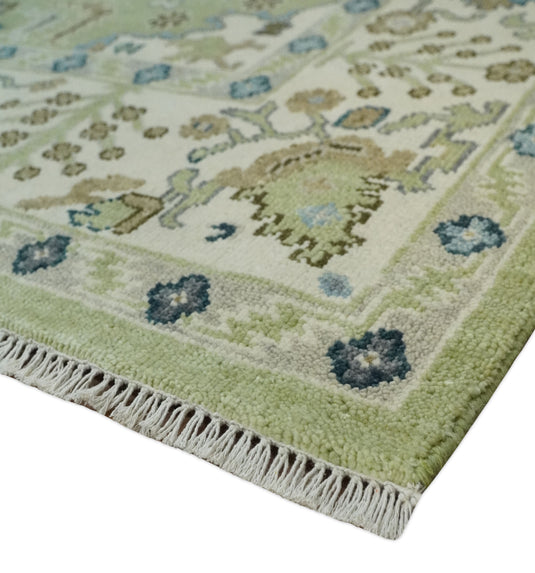 Traditional Turkish Antique Hand knotted Light Green, Ivory and Silver 8x10 and 10x14 ft Bedroom, Living Room Rug ,wool Area Rug