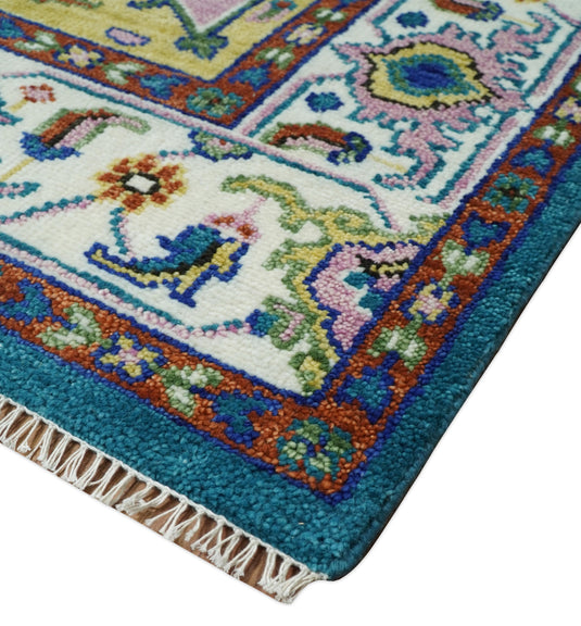 Hand Knotted Medallion Heriz Serapi Rug Teal and Gold Multi Size Ideal for Living, Bedroom, and Dining Rooms | CP699