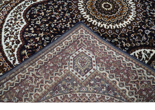 Traditional Antique Floral Brown, Ivory And Beige Hand Woven 5x7 ft Bedroom, Living Room Rug Wool Area Rug