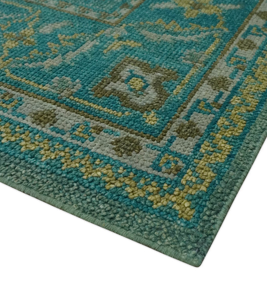 Custom Made Traditional Antique Pattern Green Hand Knotted Wool Area Rug