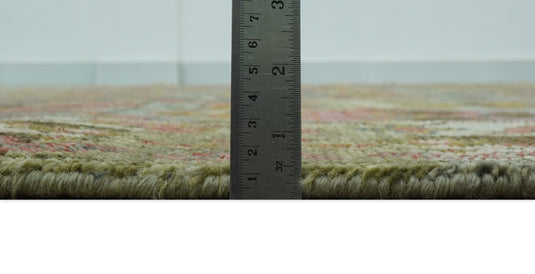 Custom Made Green, Pink, Gold And Silver Traditional Hand Knotted Wool Area Rug