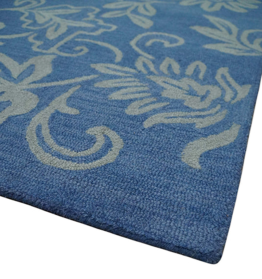 Custom Made Traditional Floral Pattern Blue And Gray Hand Tufted wool Area Rug