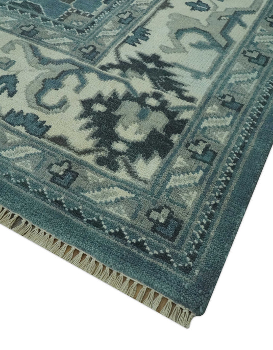 Custom Made Hand Knotted Blueish Gray And Charcoal Antique wool Area Rug