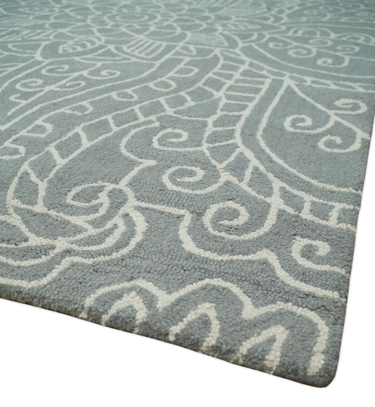 Custom Made Traditional Floral Gray And Ivory Hand Tufted  Wool Area Rug