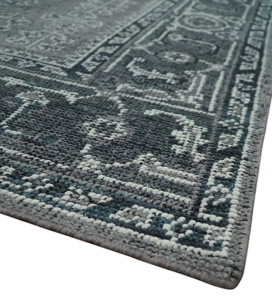 Custom Made Traditional Antique Pattern Gray And Charcoal Hand Knotted Wool Area Rug