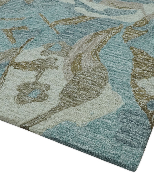 Hand Tufted Floral Blue, Ivory, Brown And Gray Rug 8x10 ft Ideal for Living, Bedroom And Dining Rooms