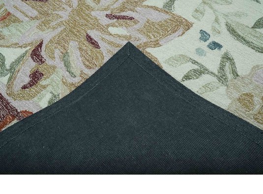 Hand Tufted Floral Green, Blue, Pink And Rust Rug 8x10 ft Ideal for Living, Bedroom And Dining Rooms