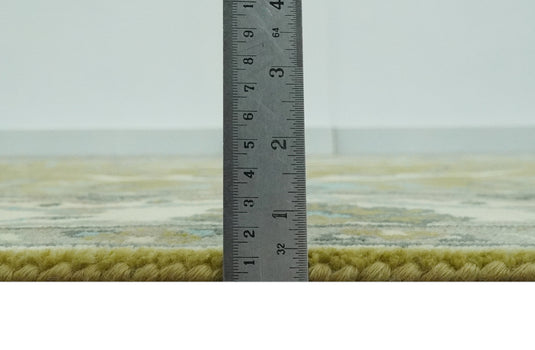 Custom Made Hand Knotted Oriental Oushak Olive, Ivory, Gray And Blue Wool Area Rug