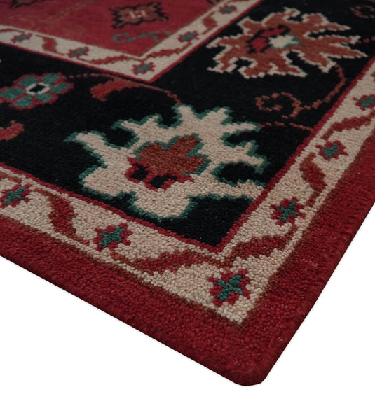 Traditional Tribal Pattern Red and Black Hand Knotted 8x10 ft wool Area Rug