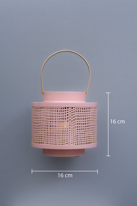 Pink Metal Candle Holder with Gold Handle