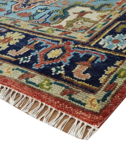 Custom Made Red, Blue, Green And Yellow Heriz Serapi Hand Knotted Wool Area Rug