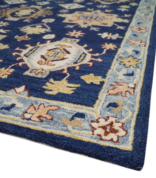 Custom Made Traditional Pattern Blue, Ivory, Gold And Rust Hand Tufted  Wool Area Rug