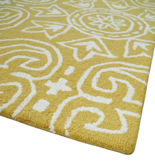 Custom Made Yellow And Ivory Hand Tufted  Wool Area Rug