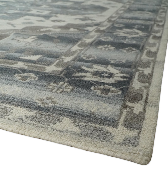 Traditional Persian Ivory, Gray, Charcoal and Greenish Gray Hand knotted 8x10 ft wool Area Rug