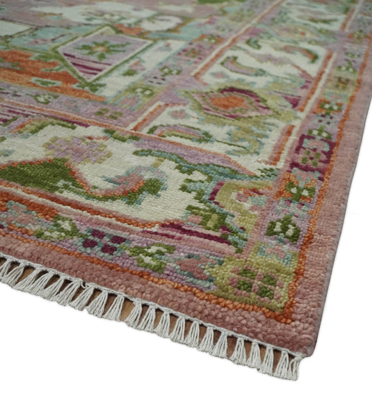 HandKnotted Heriz Rug Pink and Ivory Ideal for Living, Bedroom, and Dining Rooms 5x8, 6x9, 8x10, 9x12 and 10x14 Wool Rug