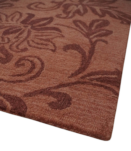 Custom Made Floral Pattern Brown Hand Tufted  Wool Area Rug