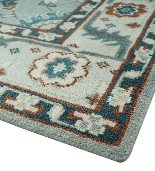 Traditional Pattern Gray, Ivory, Charcoal and Rust Hand Knotted 8x10 ft wool Area Rug