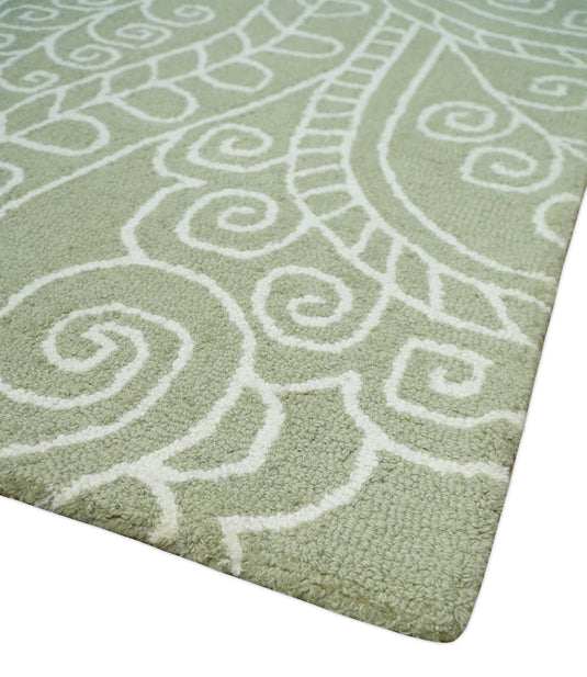 Custom Made Olive Green And Ivory Hand Tufted  Wool Area Rug