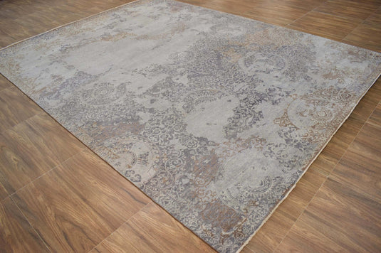 Abstract Design Brown And Silver Handmade 8x10 ft Bedroom, Living Room Rug Wool And Viscose Area Rug