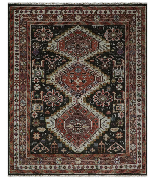 Rust, Black and Ivory Wool 5x8, 6x9, 8x10 and 9x12 Traditional Antique Vintage Persian Hand knotted Area Rug