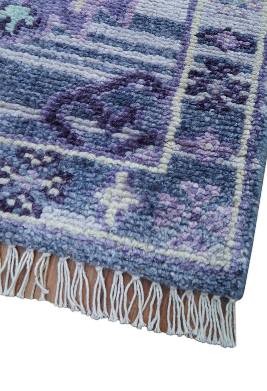 Traditional Transitional Design 2.6x8 ft Hand Knotted Purple Wool Area Rug