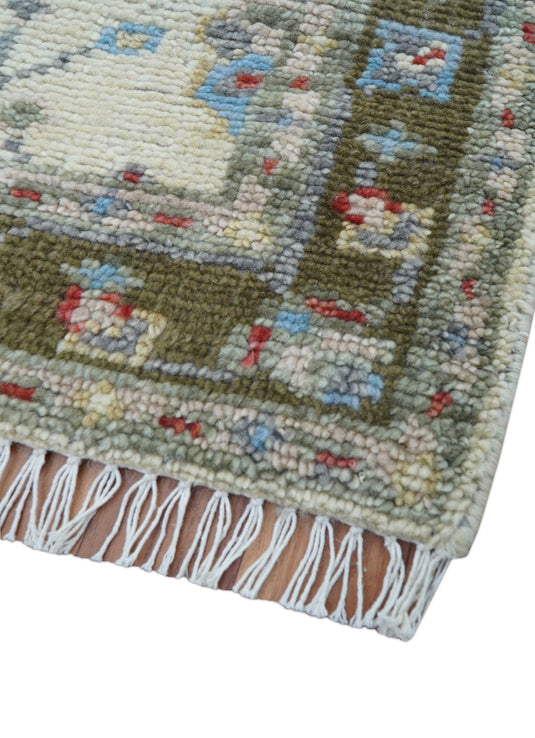 Traditional Design 3X5 ft Hand Knotted Beige And Blue Wool Area Rug