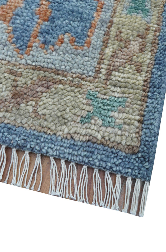 Traditional Turkish Design Blue And Beige 8x10 ft Hand Knotted Wool Area Rug