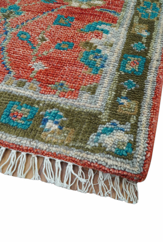 Traditional Oushak Design Red 2.6X8 ft Hand Knotted Wool Area Rug