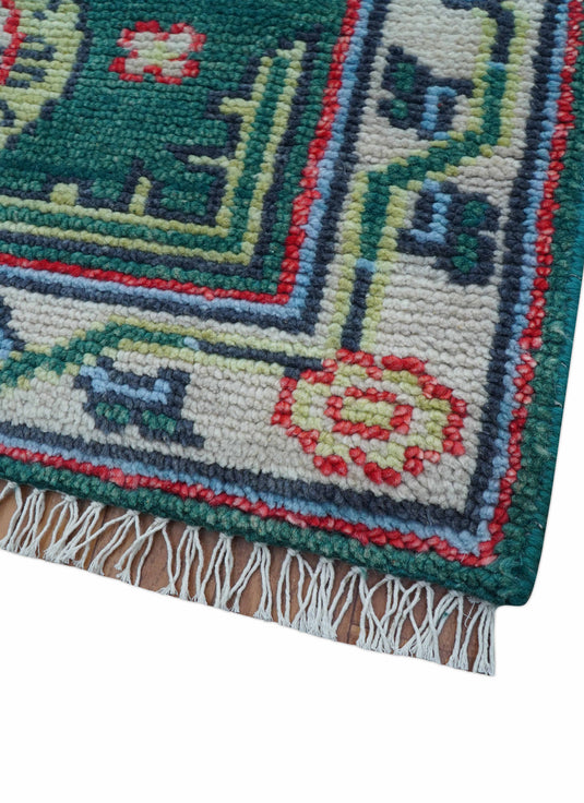 Traditional Khotan Design Teal 3x5 ft Hand Knotted Wool Area Rug