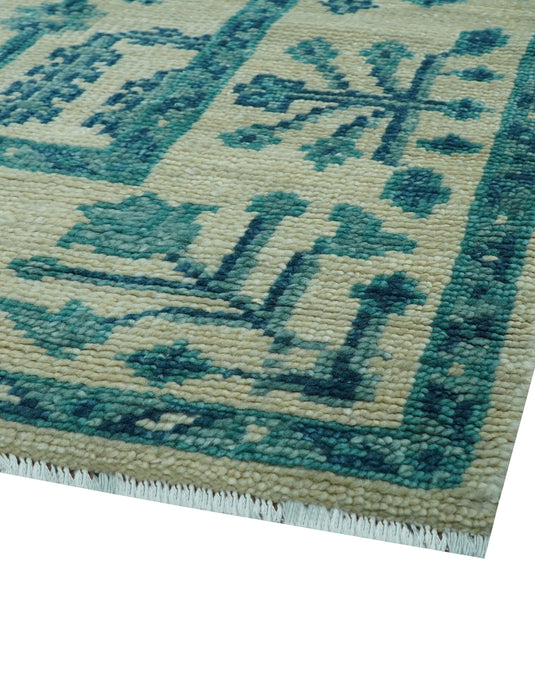 Traditional Tree of Life Teal And Ivory 9x12 ft Hand Knotted Wool Ideal for Living, Bedroom And Dining Rooms