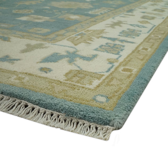 Hand Knotted Teal And Beige Classic Oriental Oushak Rug 6x9 ft Ideal for Living, Bedroom And Dining Rooms | CP235069