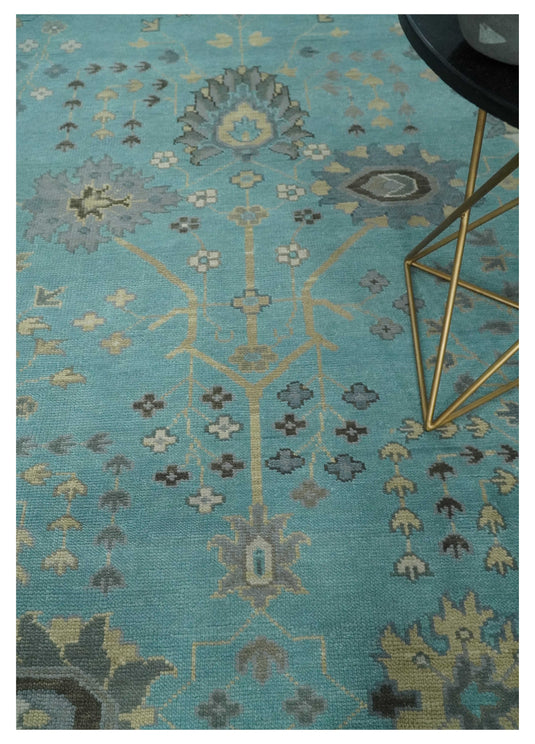 Traditional Floral Hand Knotted Blue, Gray And Beige 8x10 ft Bedroom, Living Room Rug Wool Area Rug