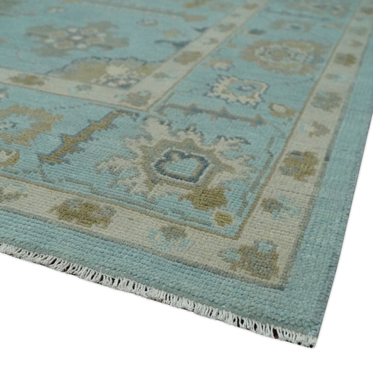 Traditional Oushak Light Blue, Brown, Ivory And Gray Hand Knotted 8x10 ft Bedroom, Living Room Rug Wool Area Rug