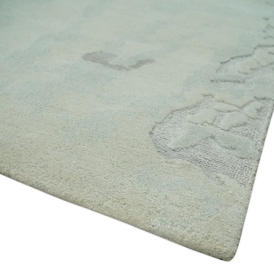 Abstract Hand knotted Ivory, Gray and Silver 5x8 ft Bedroom, Living Room Rug Wool and Art silk Area Rug