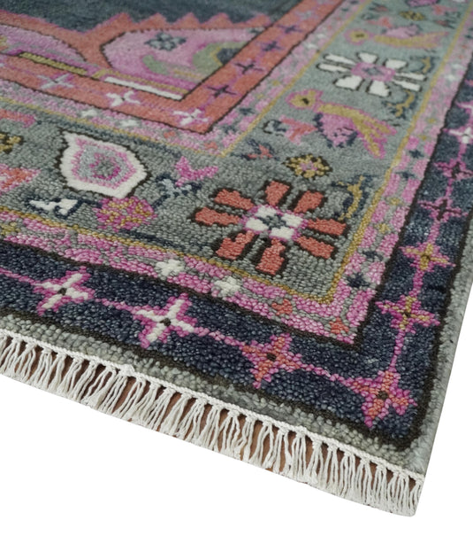 Hand Knotted Heriz Serapi Rug Charcoal, grey and Pink Multi Size Ideal for Living, Bedroom, and Dining Rooms | CP1911