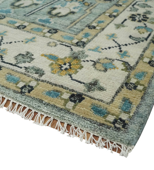 Turkish Wool Oushak Rug, Blue and Ivory Hand Knotted 6x9, 8x10, 9x12 and 10x14 Antique Vintage Style Rug, Bedroom, Living Room Rug-CP563S